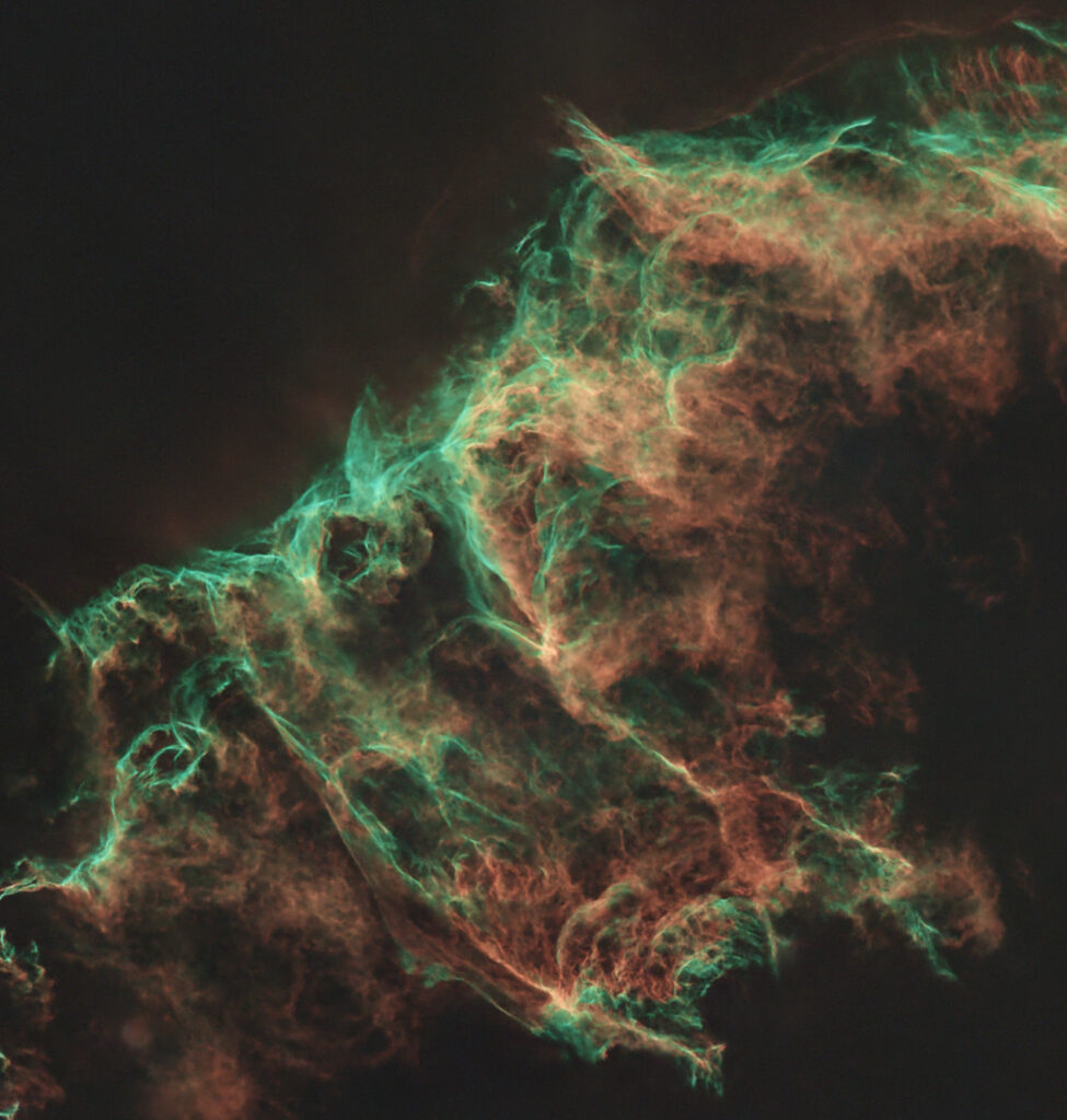 Detall de la regió nord de NGC 6992, rica en OIII